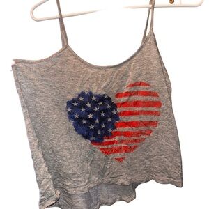 Women’s Gray Tank Top with American Flag Heart Graphic